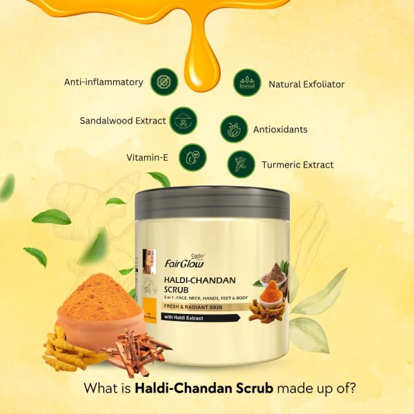 Corlin Fair Glow Haldi-Chandan Scrub 800g | 3-in-1 for Face, Neck, Hands, Feet & Body, Fresh & Radiant Skin - Image 2