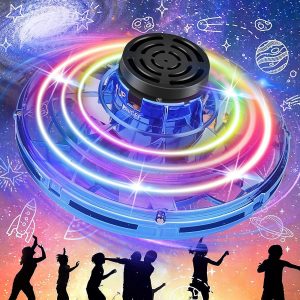 Flying Spinner UFO Toy - Mini Flying Ball with 360° Rotation & LED Lights, USB Rechargeable Fidget Drone for Kids & Adults (Blue)