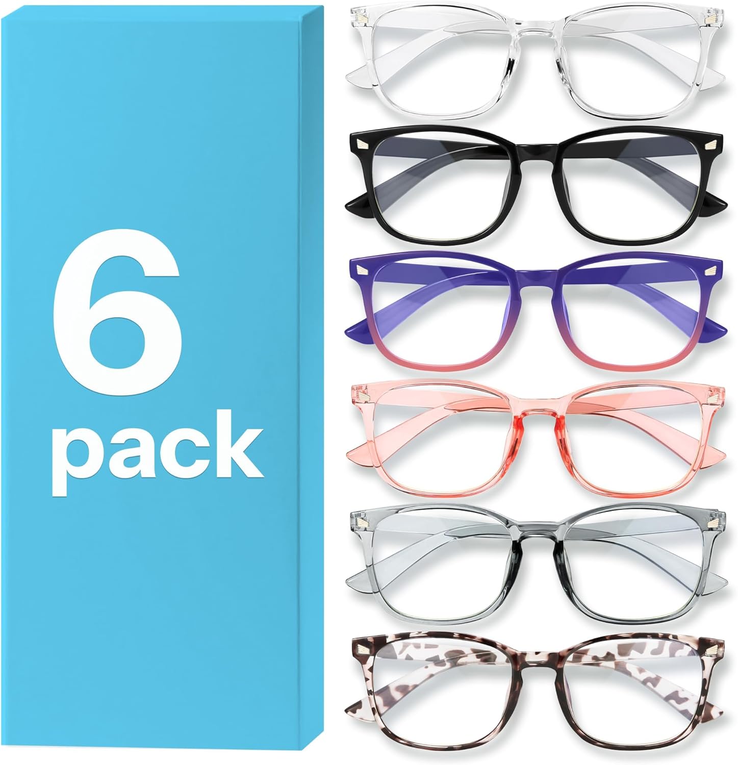 MIGSIR 6 Pack Blue Light Blocking Glasses for Women & Men - Stylish Square Frame Computer & Gaming Eyewear